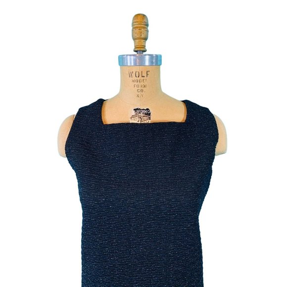 Vintage 60s Shift Dress Womens Medium Black Silver Metallic Cintura - Picture 3 of 10